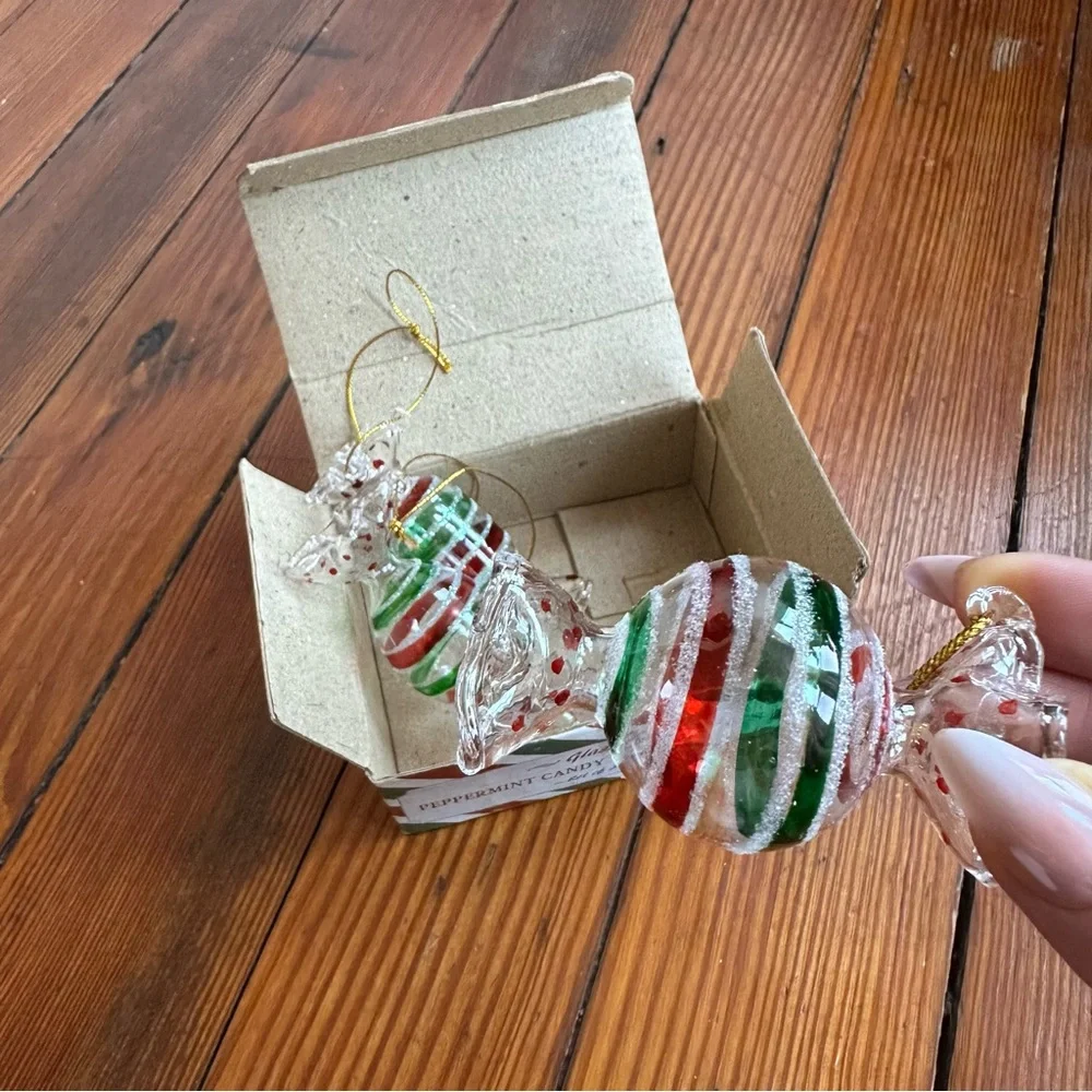 Set of 3 vintage Glass Peppermint Candy Ornaments